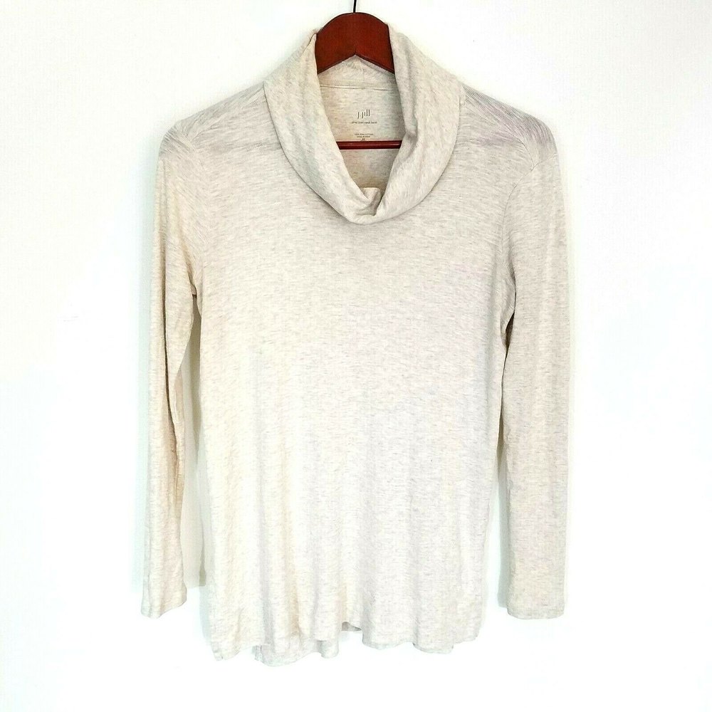 J Jill Pima XS Petite Cowl-Neck High Low Hem Long Sleeve Tee Top Cardigan